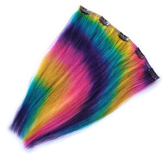 16 inch Remy Human Hair Extensions Prism Rainbow - Straight Rainbow Colors - Picture 3 of 3